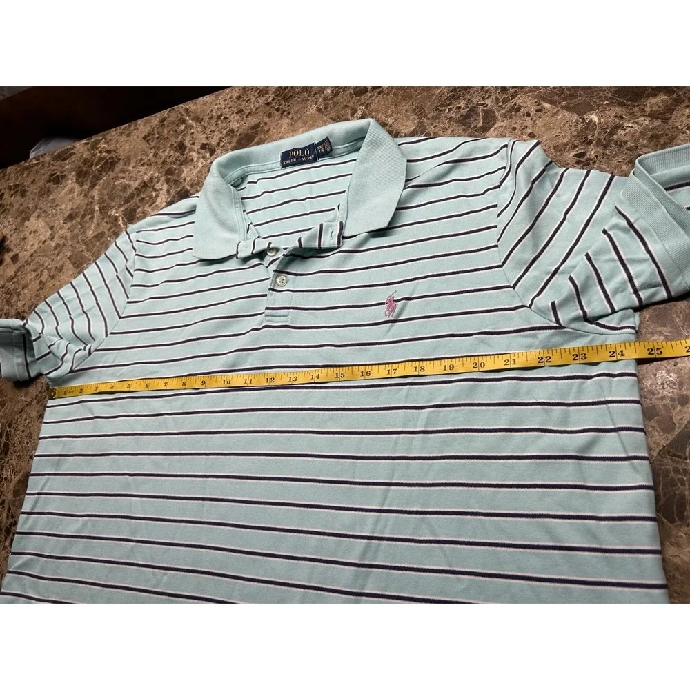 Polo Ralph Lauren Mens Polo Shirt XXL Mint Green Navy Striped Pink Pony Cotton